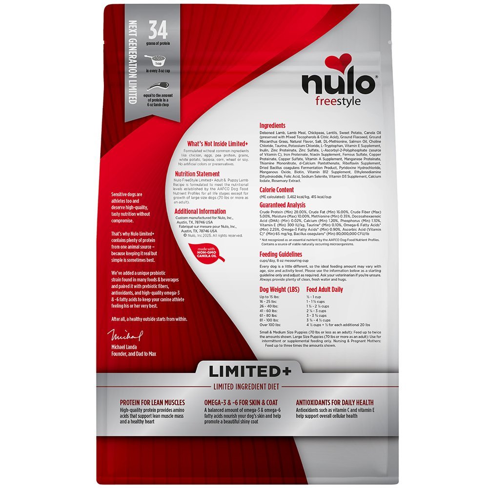 Nulo Freestyle Limited+ Lamb Recipe Puppy & Adult Dry Dog Food