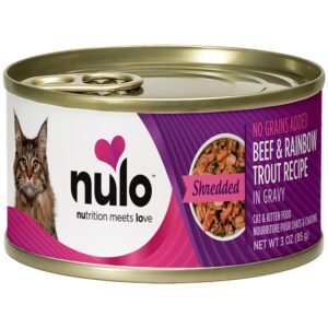 Nulo Shredded Beef & Rainbow Trout Recipe In Gravy Kitten & Adult Canned Cat Food
