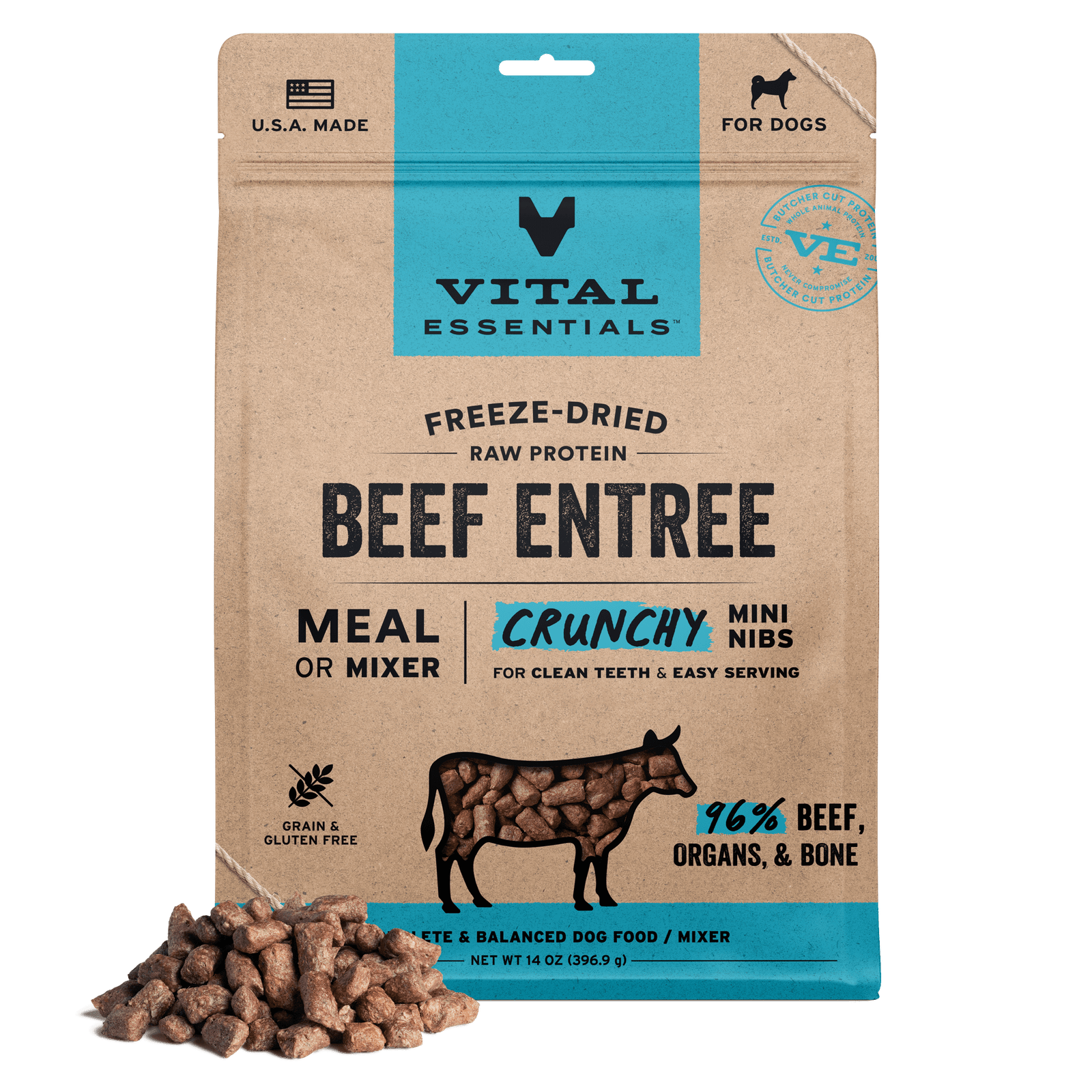 Vital Essentials Freeze-Dried Raw Beef Entrée Crunchy Mini Nibs Dog Food